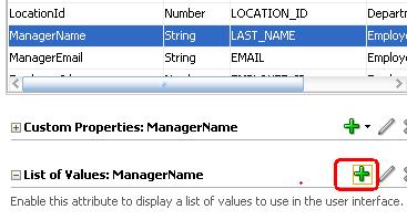 attribute. In the attribute panel, select the ManagerName and click the green plus icon in the List of Values section.