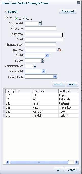 Back on the Departments table page, if instead of typing just the letter "P" in one of the ManagerName fields, you type "Ph" instead and Tab out of the field, you'll see another treat.