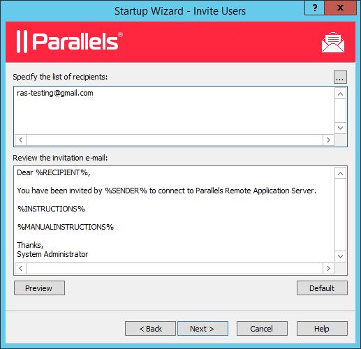 Getting Started with Parallels Remote Application Sever 8 On the next page, specify the email recipients. Click the [...] button to select users or groups.