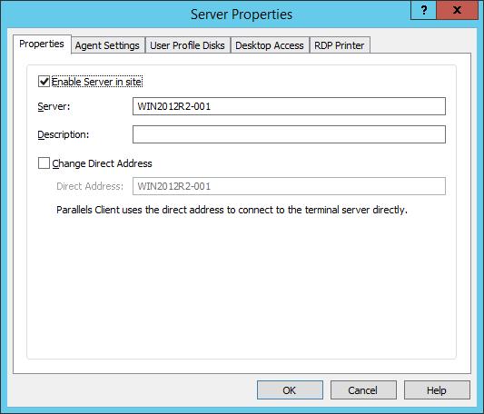 RD Session Hosts 3 The Server Properties dialog opens where you can configure the RD Session Host server: Properties Select or clear the Enable Server in site option to enable or disable a server.