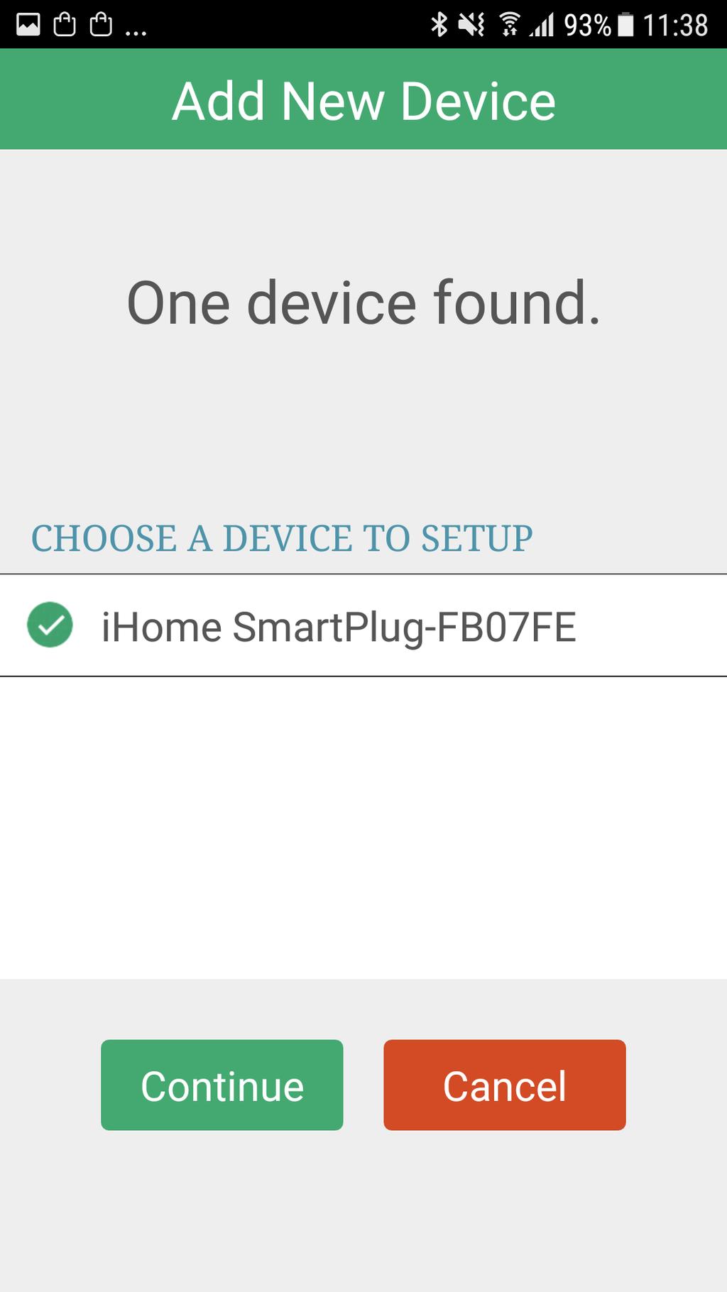 Select the ihome SmartPlug-xxxxxx and then tap CONTINUE.