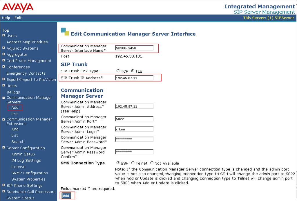 5.2. Configure Communication Manager Server Interface This section provides steps to add SIP-enabled media servers to the SIP domain.