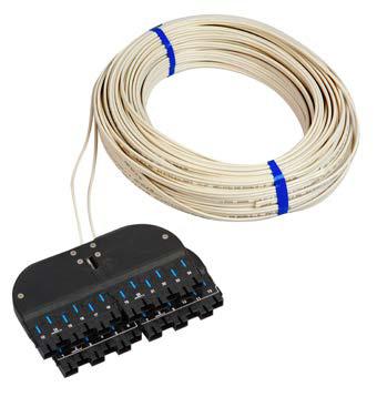 The 24-fiber microcable is a plenum rated dual zip-cable containing reduced bend radius 250 micron fiber in a loose tube design.