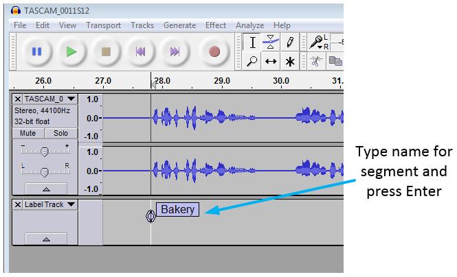 Pro-Tip: click & drag the Blue indicator at the top of the cursor line to scrub audio back & forth Audacity Click Tracks > Add New > Label Track   Click Tracks > Add Label