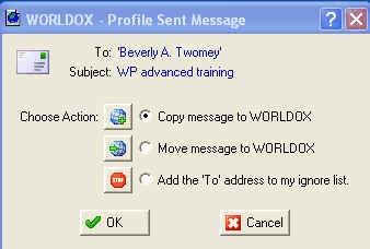 Profiling Email on Send You can set Worldox to automatically profile your email when you send it.