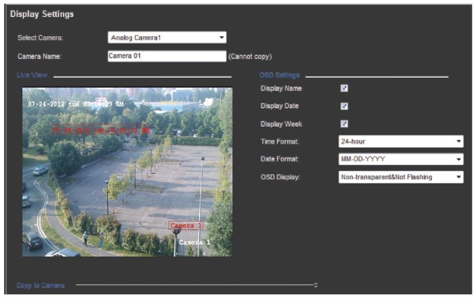 Camera set up You can configure which information is displayed on-screen. The on-screen display (OSD) settings appear in live view and recording modes and include the camera name, time and date.
