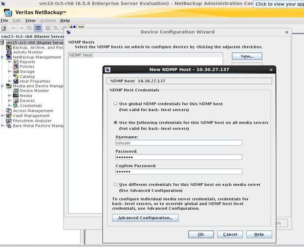 NetBackup and Backup Exec OST Guide Configuring OST Path to Tape (NetBackup only) Figure 37: Adding a New NDMP Host 3.