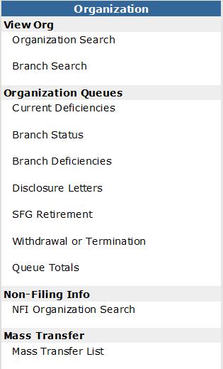 Firms can search for branches using the Branch Search link on the CRD Main page.