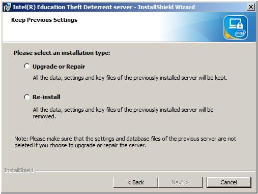 Figure 2 Repair or re-install Theft Deterrent server 4.