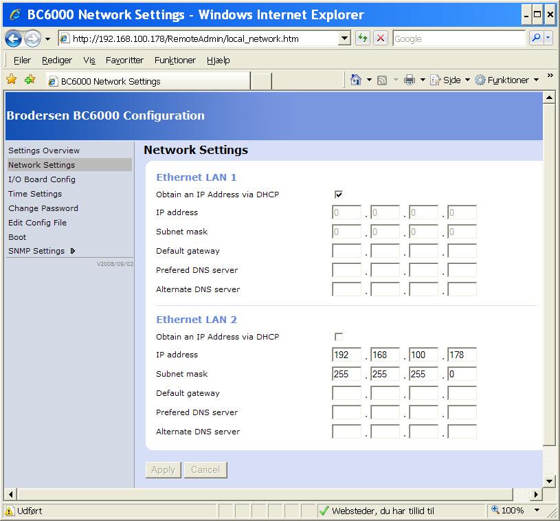 4.1.2 Network Settings On the Network Setting page you can change the LAN1 and LAN2 settings to fit your local network.