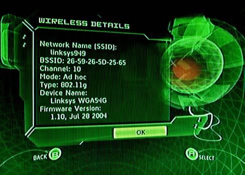 13. After you have reviewed the network settings, click OK to exit this screen, Figure 6-15: Xbox s WIRELESS DETAILS Screen 14.