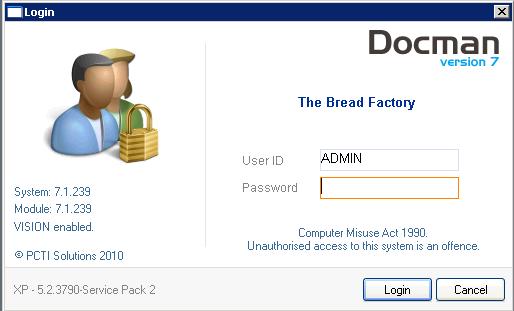Docman Login Screen Installation is now complete and you should be able to log into DOCMAN 7 with your allocated account.