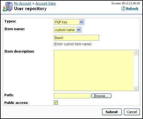 TM Control Panel User Guide Getting Started 11 Figure 9: Adding new item into User Repository 3 On this page enter the information on the item you wish to add to the repository.