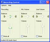 In the Mixer device list, select Realtek HD Audio Input. Then set the recording sound level properly.