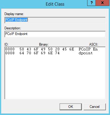 6. Enter PCoIP Endpoint in the ASCII column as the Vendor ID. 7. Click OK to save and close the dialog.