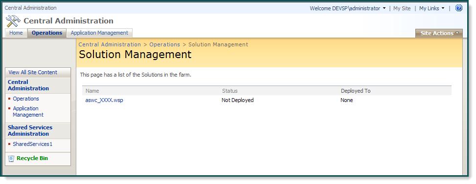 3. In the Solution Management window, click the name of the solution package to view the
