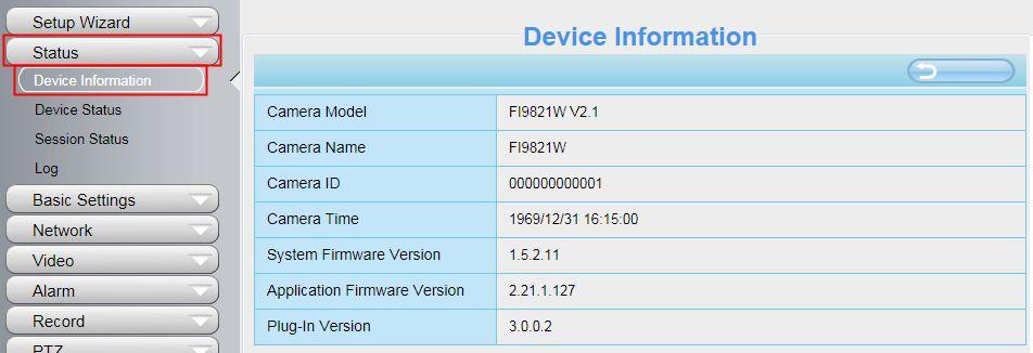 4.1.1 Device Information Figure 4.1 Camera Model: The camera model NO. Camera Name: The Device Name is a unique name that you can give to your device to help you identify it.