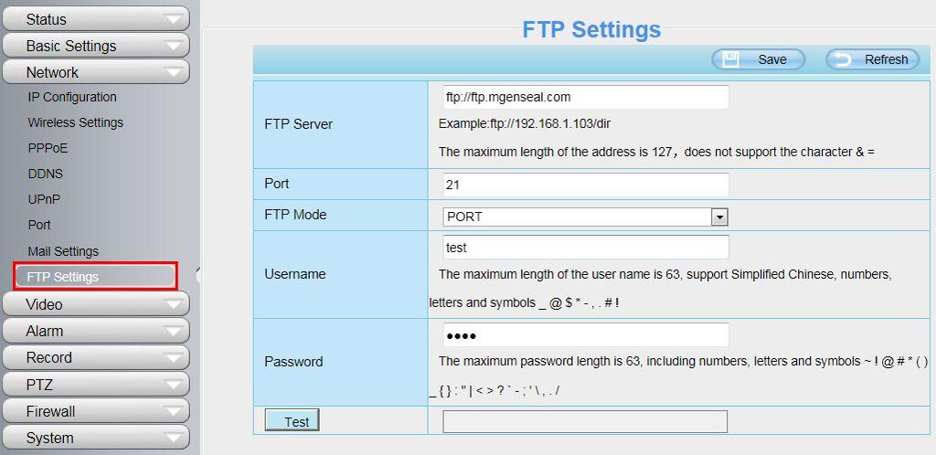 If changed, external FTP client program must change the server connection port accordingly.