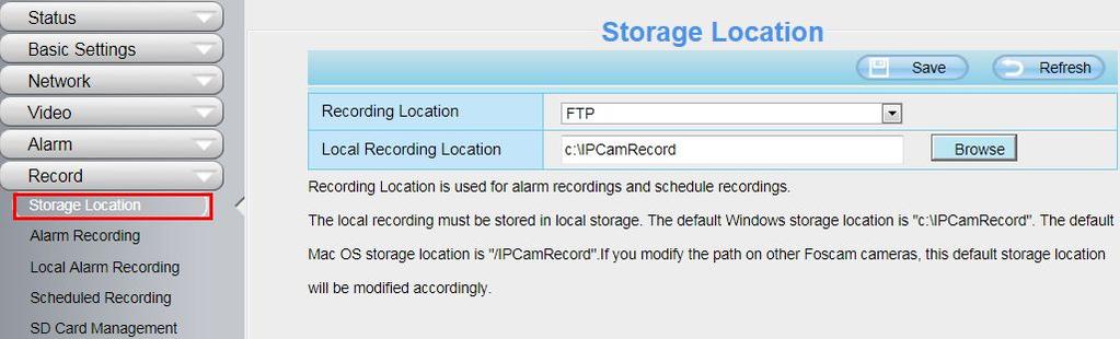 Figure 4.62 Recording Location: SD card. When the camera alarmed, it will store the alarm files to the SD card. Make sure the camera has been inserted the SD card.