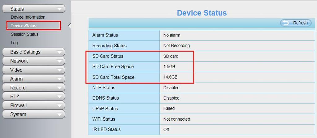 69 Go to the Settings Status Device Status page, you can see the SD card status. Figure 4.