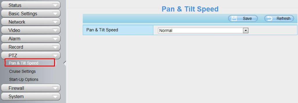 4.7.1 Pan/Tilt Speed There are five Pt speed types: very fast, fast, normal, slow and very slowly.