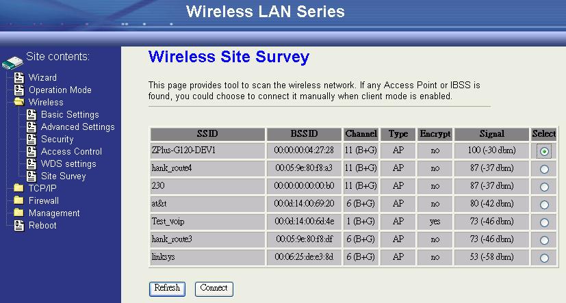 The alternative way to configure is as follows: In the Wireless Site Survey