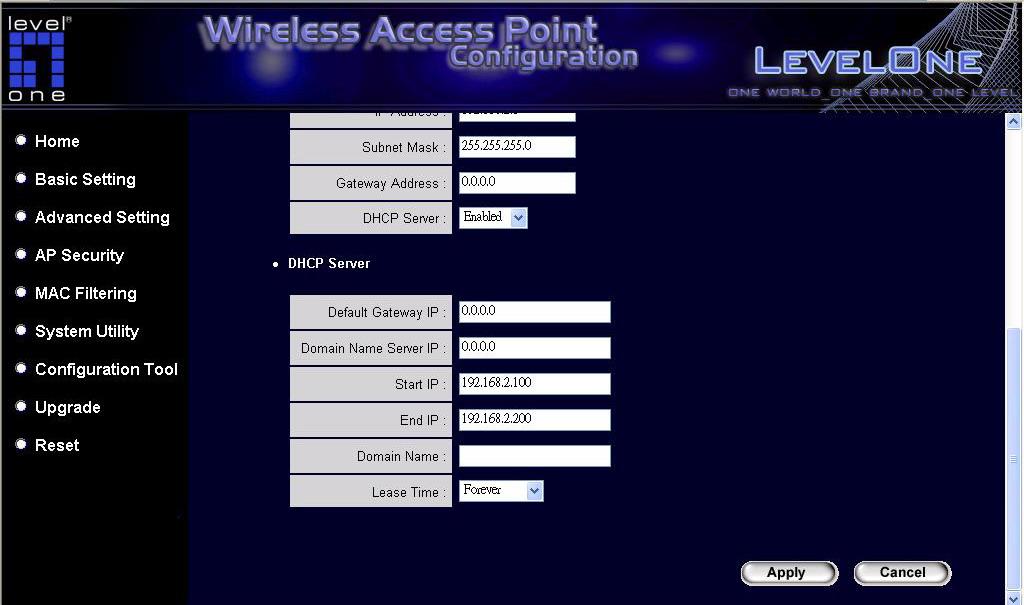 DHCP Server Setting DHCP Server will automatically give user s LAN client an IP address. If the DHCP is not enabled then user will have to manually set user s LAN client s IP address.