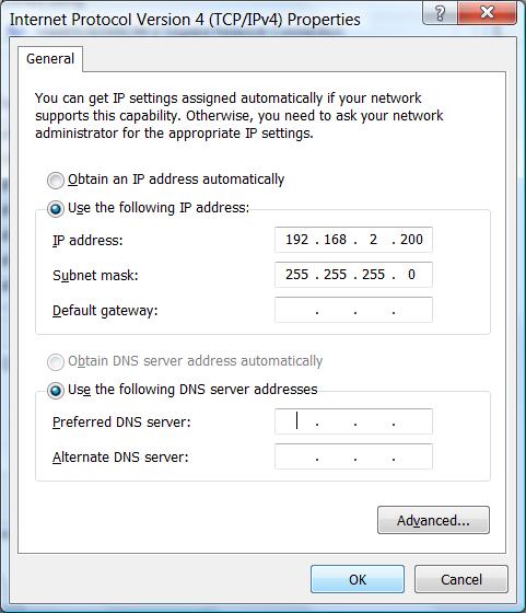 Enter a Static IP Address in the same subnet as the Default IP Address. 7.