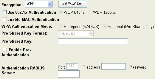 2. Click Set WEP Key to open the Wireless WEP Key setup page. 3. Choose a Key Length and Key Format.