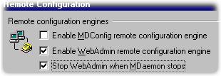 Checking the Enable WebAdmin remote configuration engine check box starts the server.