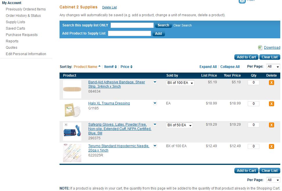 Creating a Supply List My Account Area Supply Lists can be created manually or automatically by importing an existing list into the Supply List section in the My Account area.