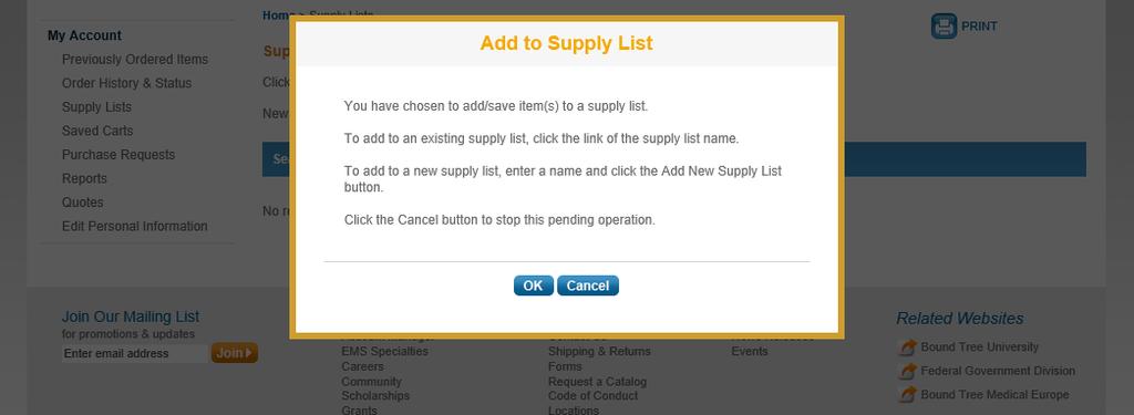 Creating a Supply List Quick Order Form You will then be prompted with an instructional dialog box. Click OK to proceed. 3.