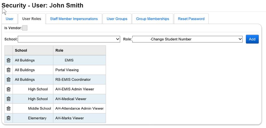 Security Example 2: John Smith needs to be able to access different module folders within different buildings and should not be able to run reports outside of those areas.