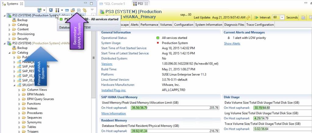 3.3.4 Steps for setting up HANA System Replication: VMware Technical Marketing An initial data backup of the primary system is mandatory is required prior to setting up system replication The primary