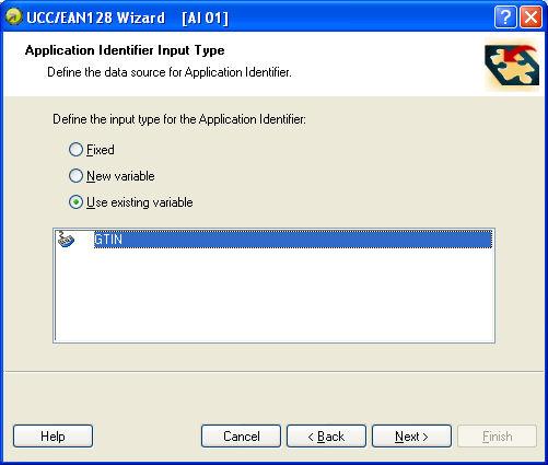Step 2: Application Identifier Input Type GS1-128 Wizard: Where the data for AI is obtained from When the Application Identifier is selected, you will have to define where is the data for its value