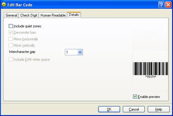 Include EAN white space: Before and after the barcode a special character is inserted, < or >. It indicates the width of the barcode.