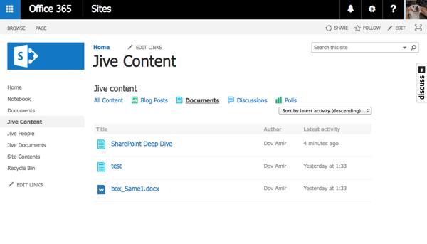 Setting Up Jive for SharePoint Online and Office 365 14 The Jive Content webpart also shows the following dialog for content when you click its title.