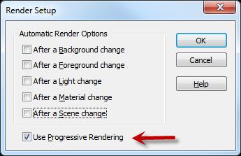 Lab 1 Click on Render setup Explore the Automatic Render Options Check Use Progressive Rendering Click OK to accept the changes and exit the dialog