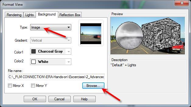 Lab 2 Select the Background tab In the Type box, change the Solid Edge default to Image