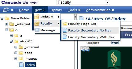 Adding Additional Pages Additional pages for your faculty site can be added using the New menu. You can add new pages with or without navigation. step 1.