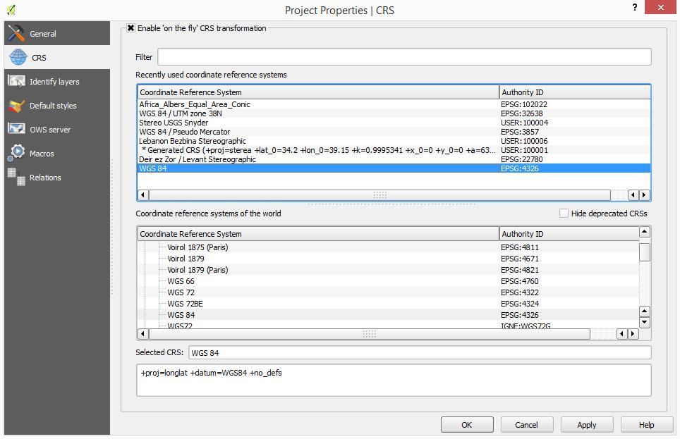 13. Save your project 4 Projection Systems in QGIS A Coordinate Reference System (CRS) combines the definition of the projection, its parameters and the parameters defining the shape of the earth