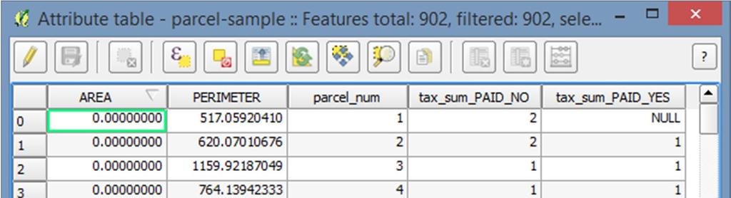 The new fields come from the text file and are preceded by the table name tax_sum. The attributes of both the text file and the parcel layer are joined and shown in one table.