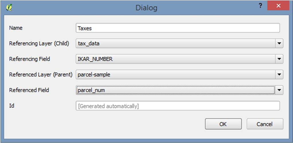 In this exercise, we will create a relation between a parcel layer and a tax table. 1. Create a new QGIS project and add to it the parcel shapefile and the tax table. 2. Open the project properties.