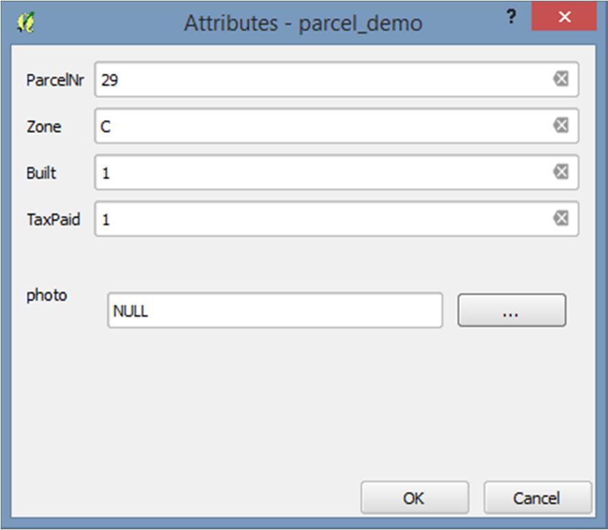 7. Use the identify button on a parcel of your choice and open the feature form. You should see the following: 8.