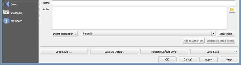 1. Open the properties of the parcel layer and select the Actions tab. You will see the following dialog: 2.