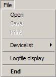 7.1 Main Menu Bar 7.1.1 File Management Initially, the options Open, Save and Print under the File menu are inactive and only become active if a device file *.