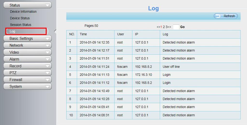 Click the page number and go to the corresponding page to see more logs. Fill in one page number, click Go button and go to the corresponding page. Figure 4.