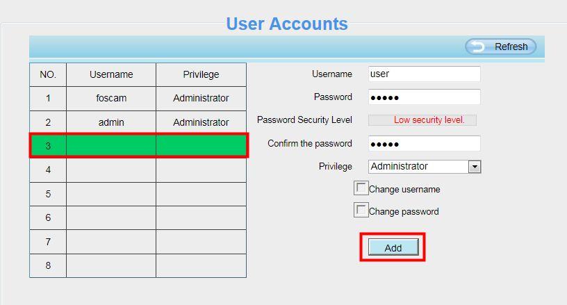 Figure 4.9 Figure 4.10 Delete :Select the account which you want to delete, then click Delete button to take effect.