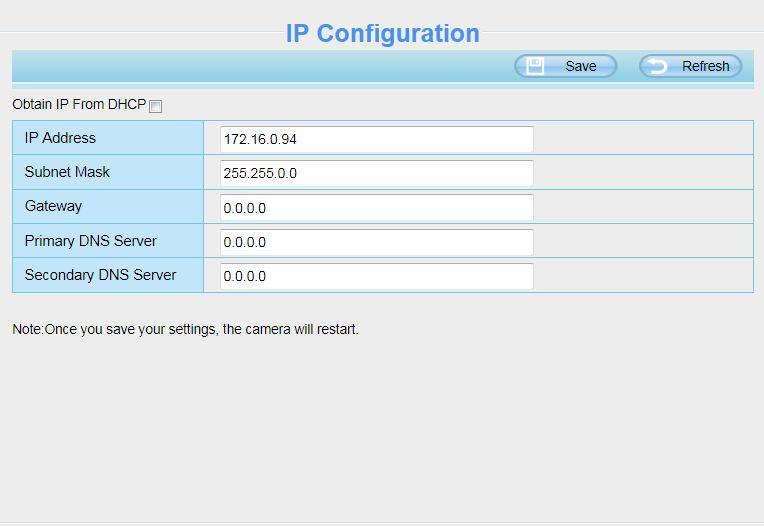 4.3.1 IP Configuration If you want to set a static IP for the camera, please go to IP Configuration page. Keep the camera in the same subnet of your router or computer. Figure 4.