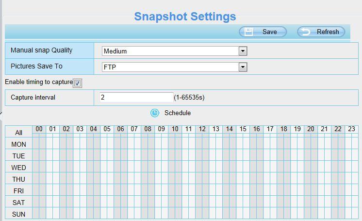 4.3 Snapshot Settings On this page you can set the snapshot pictures image quality and the storage path. Figure 4.43 Manual snap Quality: Low, Middle and High.